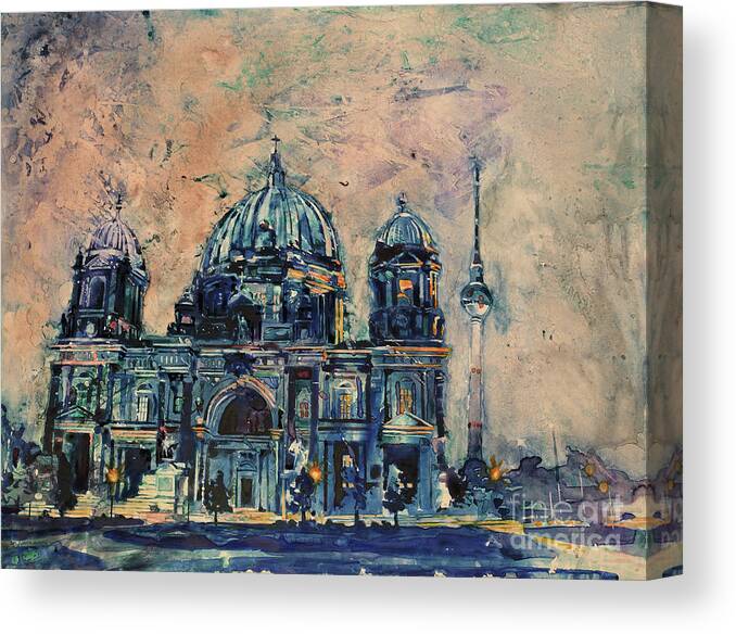 Blue Canvas Print featuring the painting Berlin Cathedral by Ryan Fox