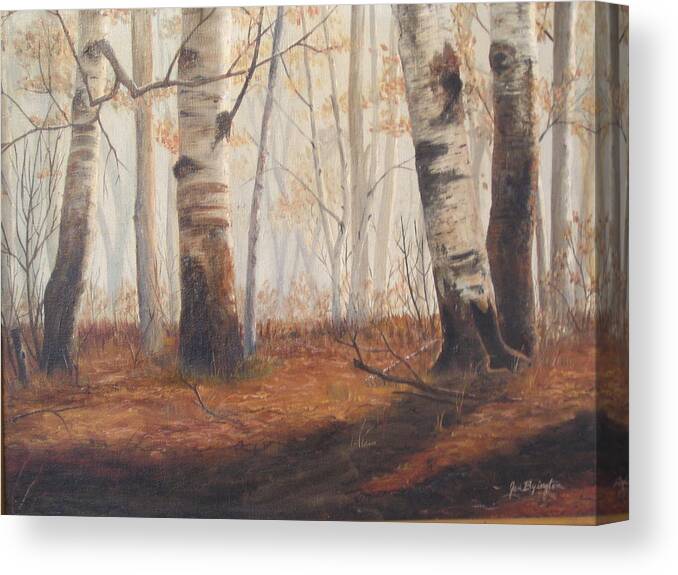 Burnt Orange Canvas Print featuring the painting Birches by Jan Byington