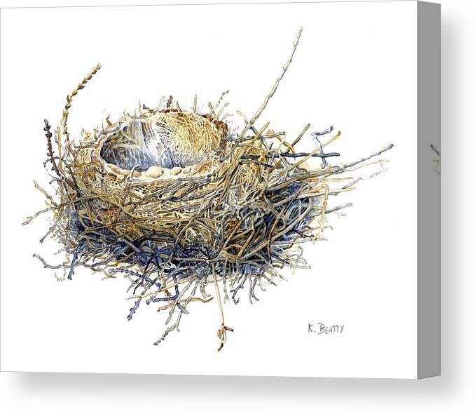 Watercolor Canvas Print featuring the painting Bird's Nest Watercolor Painting by Karla Beatty