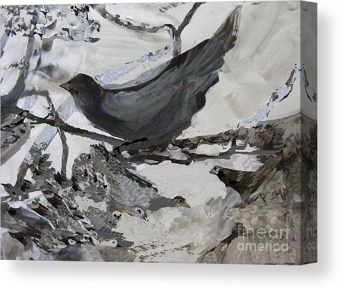Gouache Abstract Bird Painting Canvas Print featuring the digital art Birds of a Feather by Nancy Kane Chapman