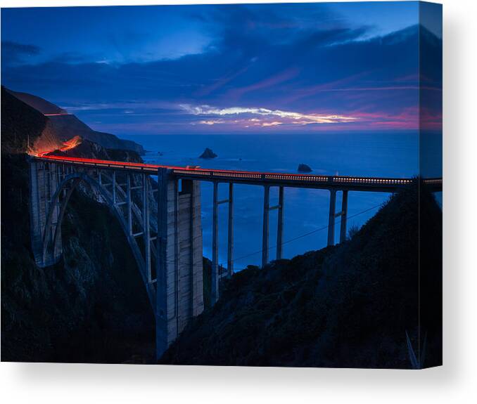 Bixby Canyon Bridge Canvas Print featuring the photograph Bixby Canyon Bridge Sunset by TM Schultze
