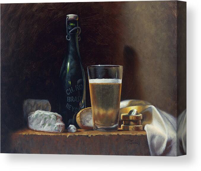  Oil Canvas Print featuring the painting Bleu Cheese and Beer by Timothy Jones