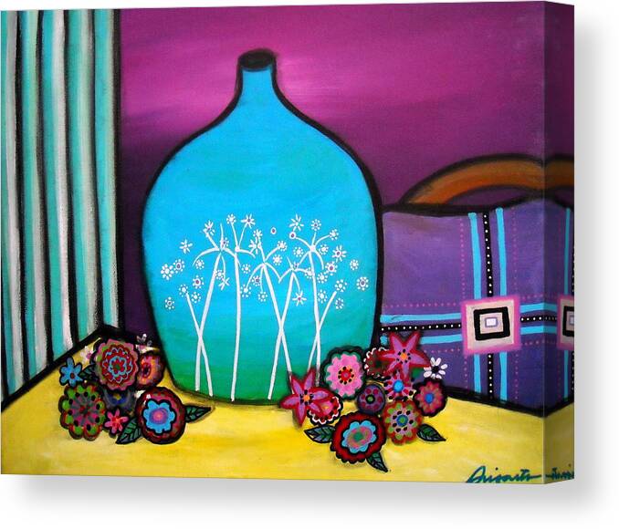 Blooms Canvas Print featuring the painting Bloom And Vase by Pristine Cartera Turkus