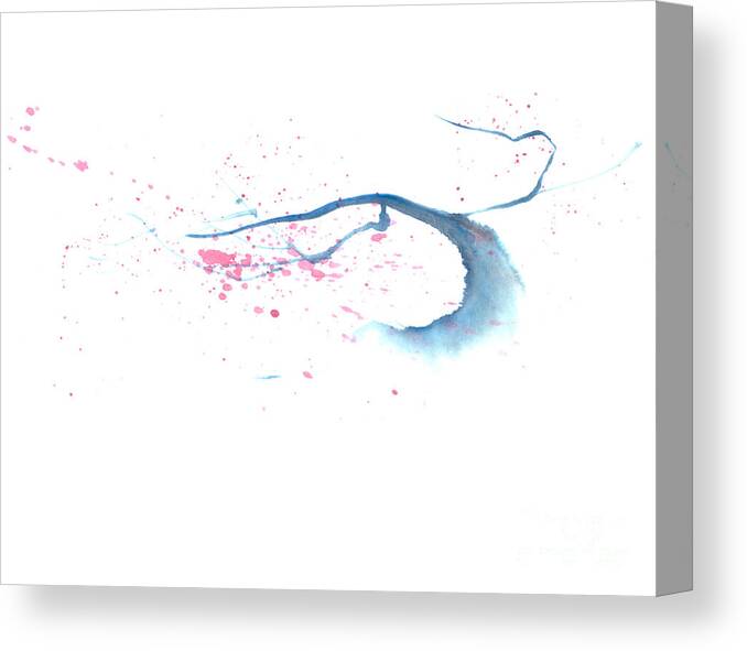 A Flowering Tree Is Blowing In The Wind And Spreading Flower All Over.  This Is A Contemporary Chinese Ink And Color On Rice Paper Painting With Simple Zen Style Brush Strokes.  Canvas Print featuring the painting Blowing In The Wind I by Mui-Joo Wee