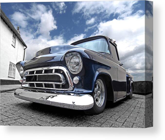 Chevrolet Truck Canvas Print featuring the photograph Blue 57 Stepside Chevy by Gill Billington