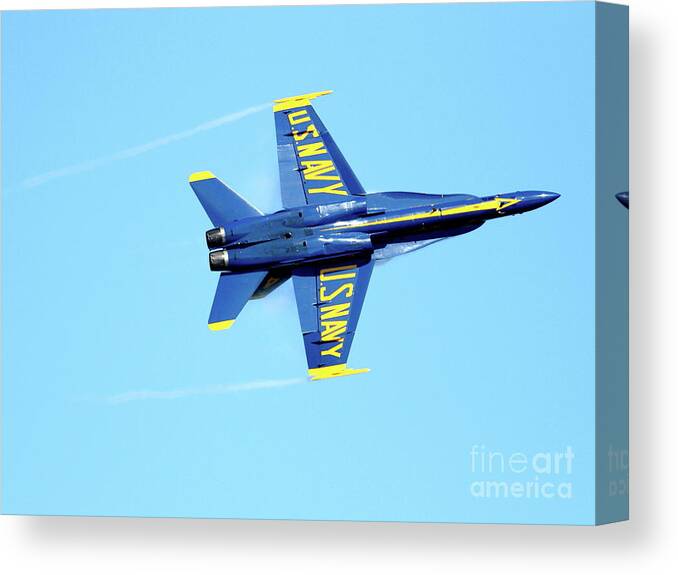 Blue Angels Canvas Print featuring the photograph Blue Angels with Wing Vapor by Wingsdomain Art and Photography