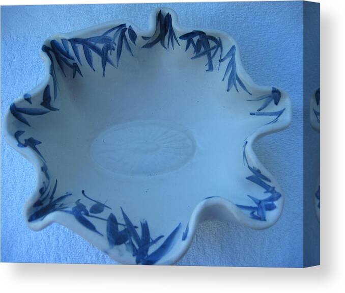 Bowl Canvas Print featuring the ceramic art Blue bamboo bowl by Julia Van Dine