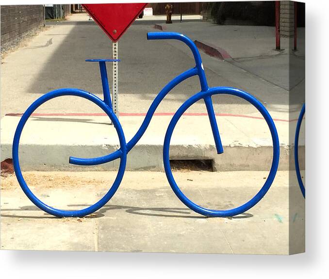Blue Canvas Print featuring the photograph Blue Bicycle Street Art by Nancy Merkle