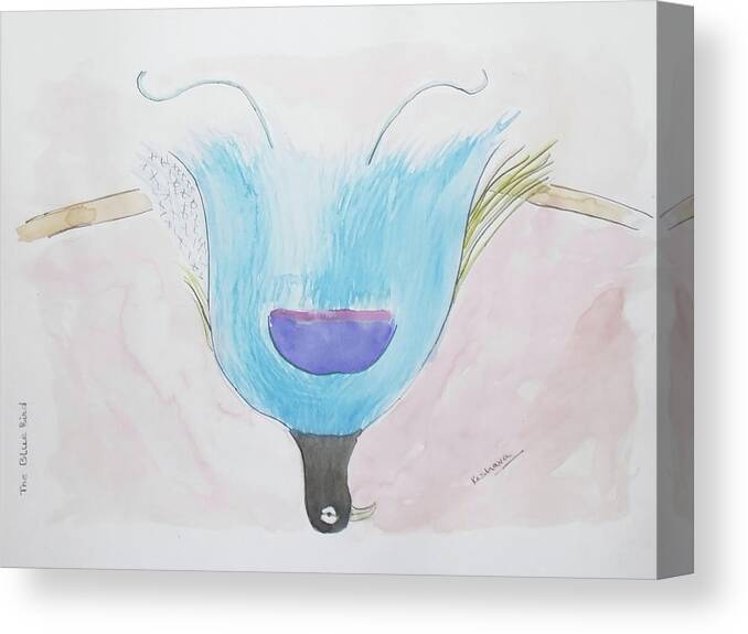 Watercolor Canvas Print featuring the painting Blue Bird of paradise by Keshava Shukla