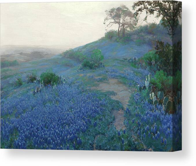 Julian Onderdonk Canvas Print featuring the painting Blue Bonnet Field Early Morning San Antonio Texa by Julian Onderdonk