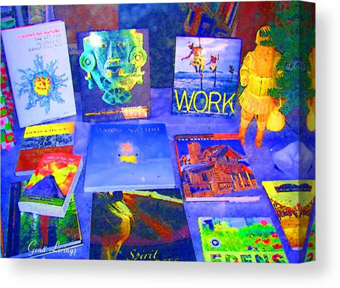 Abstract Canvas Print featuring the photograph Blue Book Display by Gena Livings