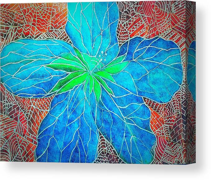Blue Canvas Print featuring the painting Blue Hibiscus abstract by Anne Sands
