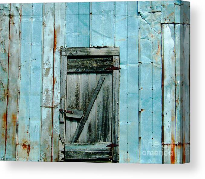 Mississippi Canvas Print featuring the photograph Blue Shed Door Hwy 61 Mississippi by Lizi Beard-Ward