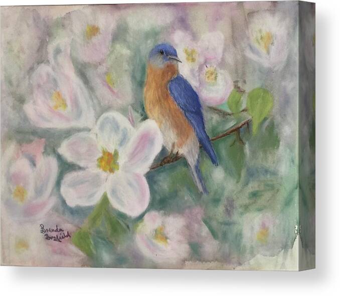 Bluebird Canvas Print featuring the mixed media Bluebird Vignette by Brenda Bonfield