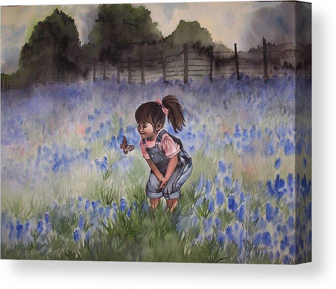 Texas Canvas Print featuring the painting Bluebonnet Cutie by Kim Whitton