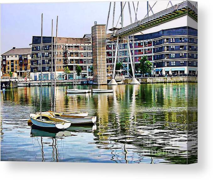 Royal Victoria Dock Canvas Print featuring the photograph Boats Becalmed RVD by Jack Torcello