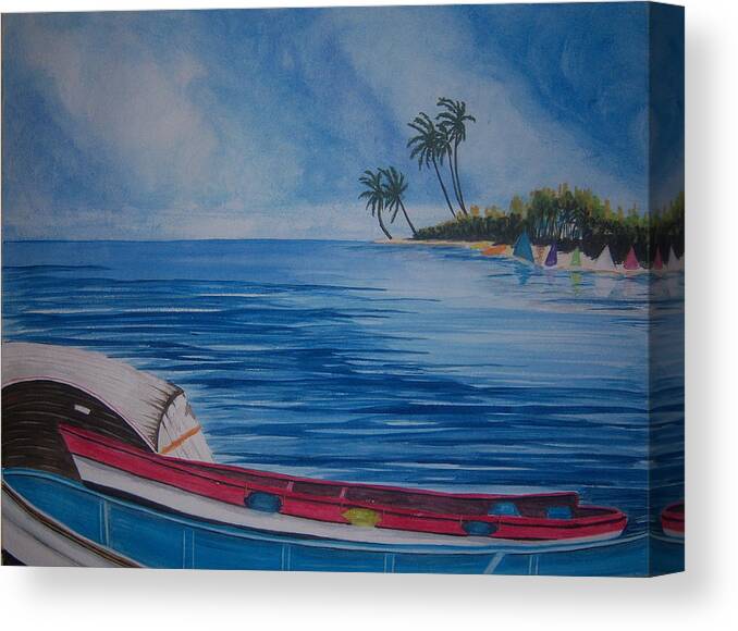 Boats Canvas Print featuring the painting Boats in the Caribbean by Nancy Nuce
