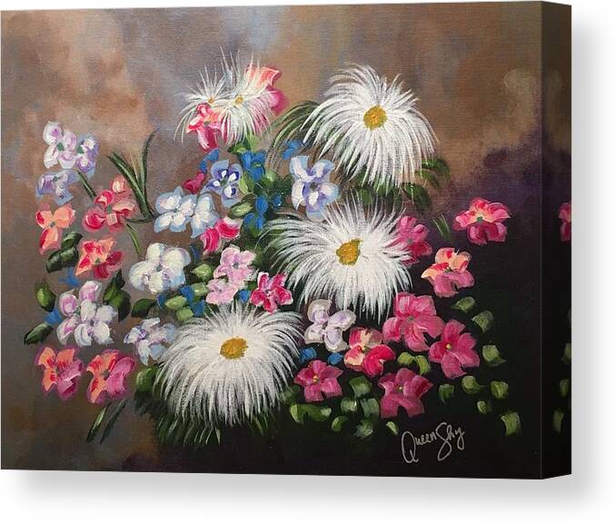 Bouquet Canvas Print featuring the painting Bouquet of Color by Queen Gardner