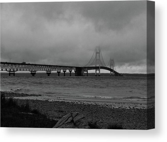 B&w Canvas Print featuring the photograph Bridge in the Clouds mono by Rachel Cohen