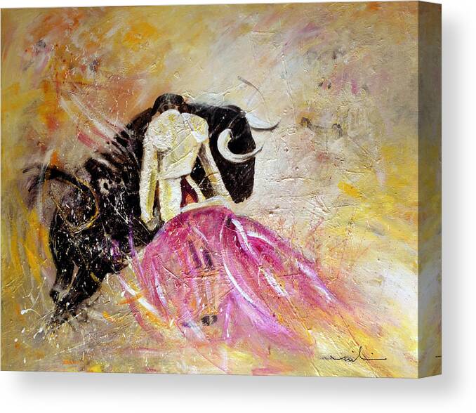 Animals Canvas Print featuring the painting Bullfight 74 by Miki De Goodaboom