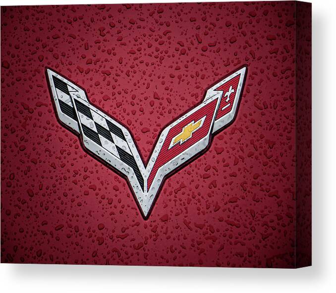 Corvette Canvas Print featuring the digital art C7 Badge Red by Douglas Pittman