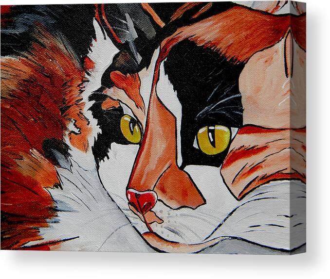 Calico's Face Canvas Print featuring the painting Calico Close up of Face by Patti Schermerhorn