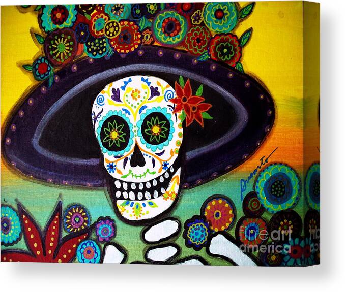 Day Of The Dead Canvas Print featuring the painting Catrina by Pristine Cartera Turkus