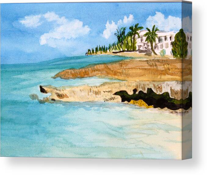 Shore Cayman Canvas Print featuring the painting Cayman Shoreline by Donna Walsh