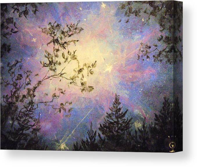 Forest Sky Canvas Print featuring the painting Celestial Escape by Jen Shearer