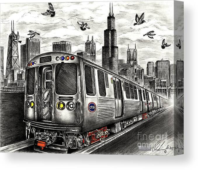 Ctatrain Canvas Print featuring the drawing Chicago CTA Train by Omoro Rahim