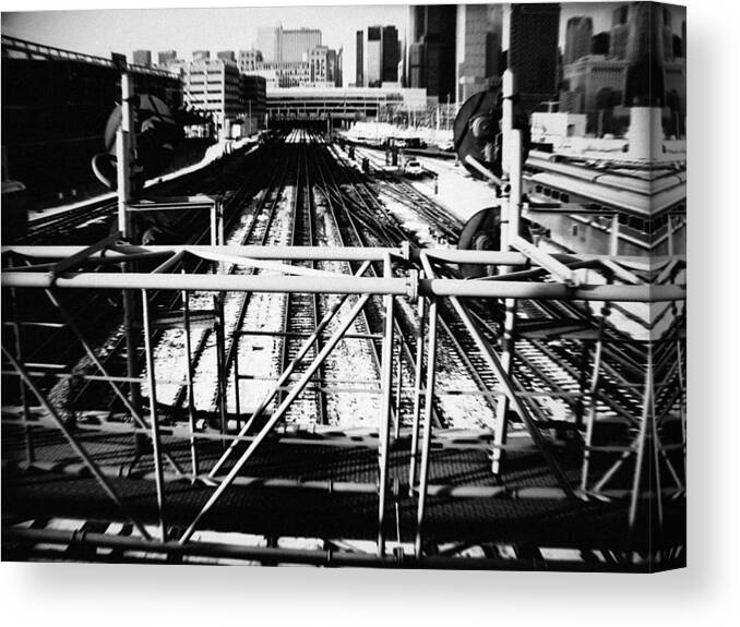 Downtown Canvas Print featuring the photograph Chicago Railroad Yard by Kyle Hanson