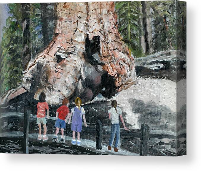 Children Canvas Print featuring the painting Children at Sequoia National Park by Quwatha Valentine