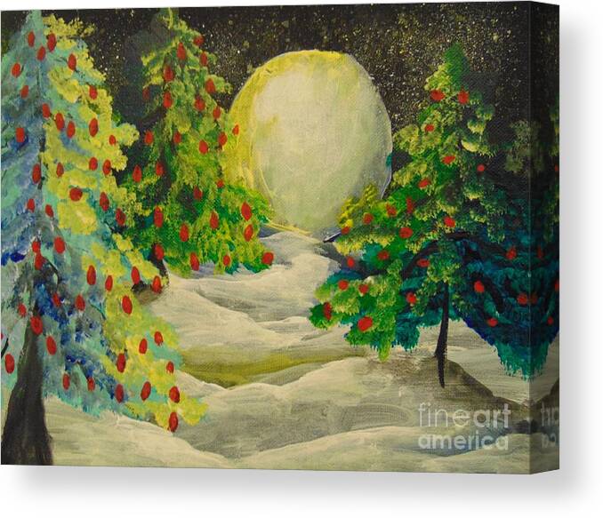 Evergreen Canvas Print featuring the painting Christmas Night by Saundra Johnson