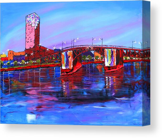  Canvas Print featuring the painting City Lights Over Morrison Bridge #3 by James Dunbar