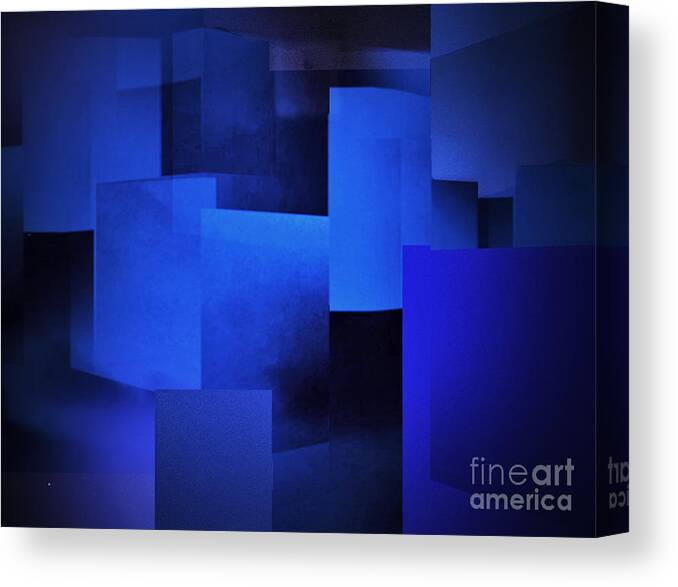 Abstract Canvas Print featuring the digital art Night In The City Of Blues by John Krakora