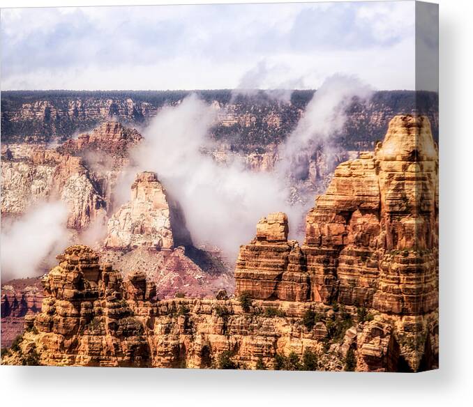 Pipe Creek Vista Canvas Print featuring the photograph Clouds lifting from Grand Canyon by Claudia Abbott