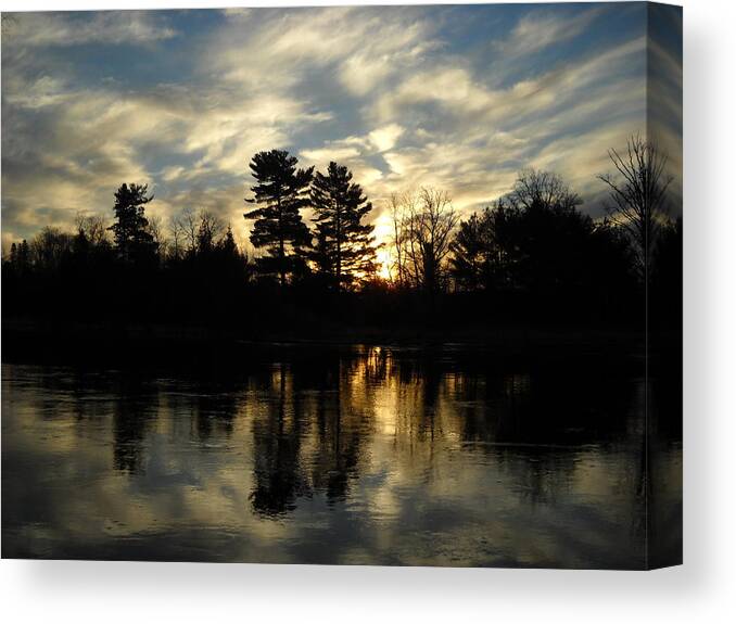 Mississippi River Canvas Print featuring the photograph Cloudy November Sunrise Reflection by Kent Lorentzen