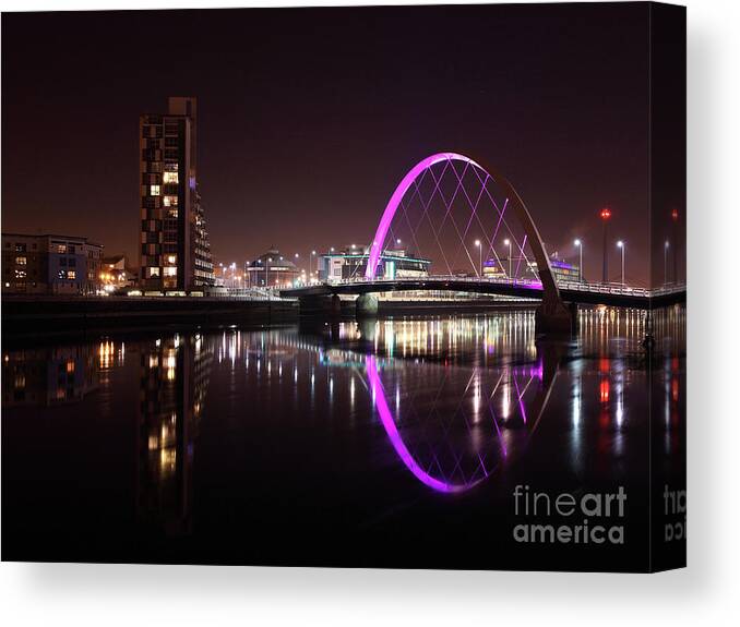 Glasgow Clyde Arc Canvas Print featuring the photograph Clyde Arc Night Reflections by Maria Gaellman