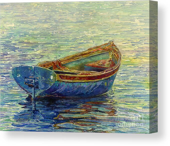 Rowboat Canvas Print featuring the painting Coastal Lullaby by Hailey E Herrera