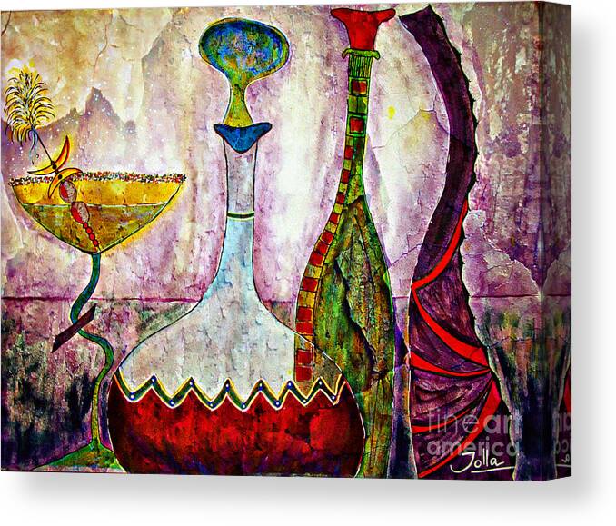 Cocktail Canvas Print featuring the painting Cocktail and wine by Jolanta Anna Karolska