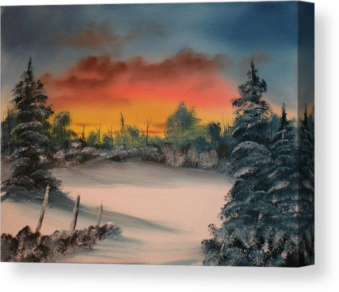 Oil Painting Canvas Print featuring the painting Cold Morning Sunrise by Larry Hamilton