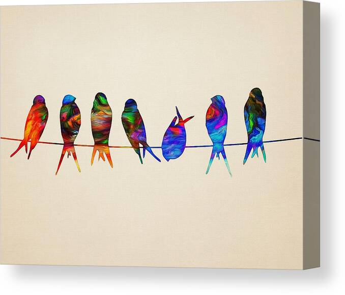 Birds Canvas Print featuring the painting Colorful Birds by Lilia S
