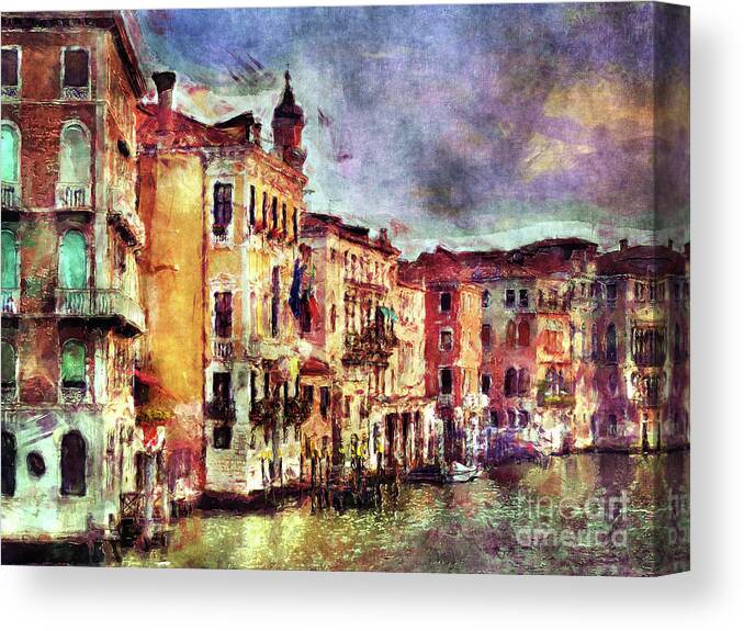 Venice Canvas Print featuring the digital art Colorful Venice Canal by Phil Perkins