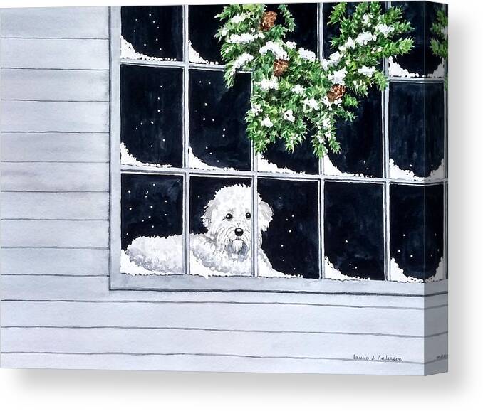 Puppy Canvas Print featuring the painting Coming Back Soon? by Laurie Anderson