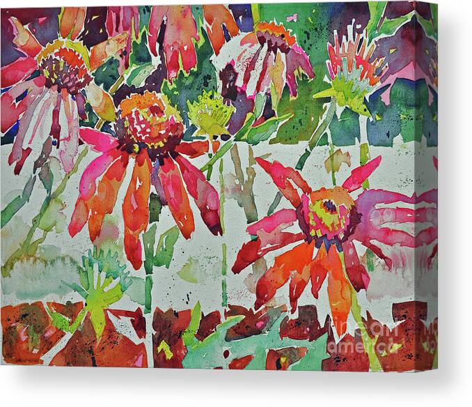 Florals Canvas Print featuring the painting Cone Flowers and Three Bands by Roger Parent