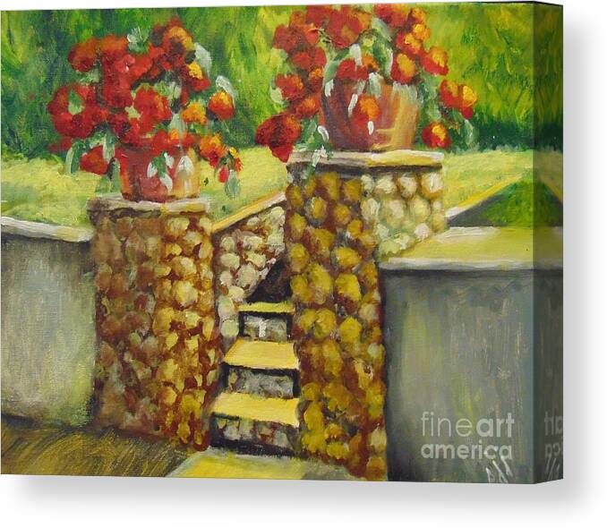 Flowers Canvas Print featuring the painting Container Garden by Saundra Johnson