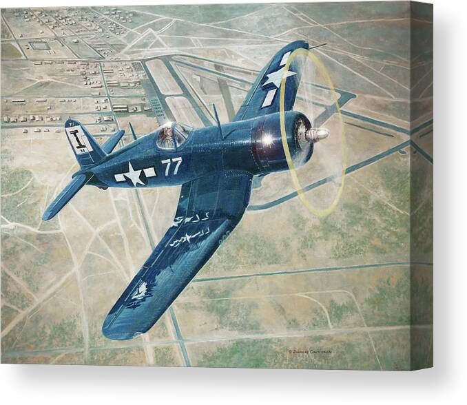 Aviation Canvas Print featuring the painting Corsair Over Mojave by Douglas Castleman