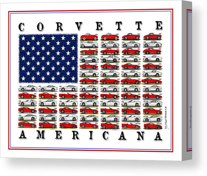 Corvette Canvas Print featuring the digital art Corvette Americana by K Scott Teeters