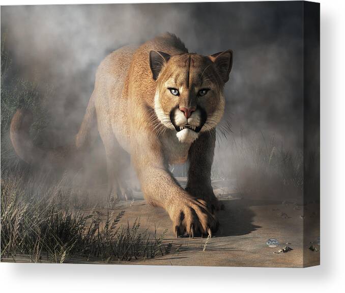 Florida Panther Canvas Print featuring the digital art Cougar Is Gonna Get You by Daniel Eskridge