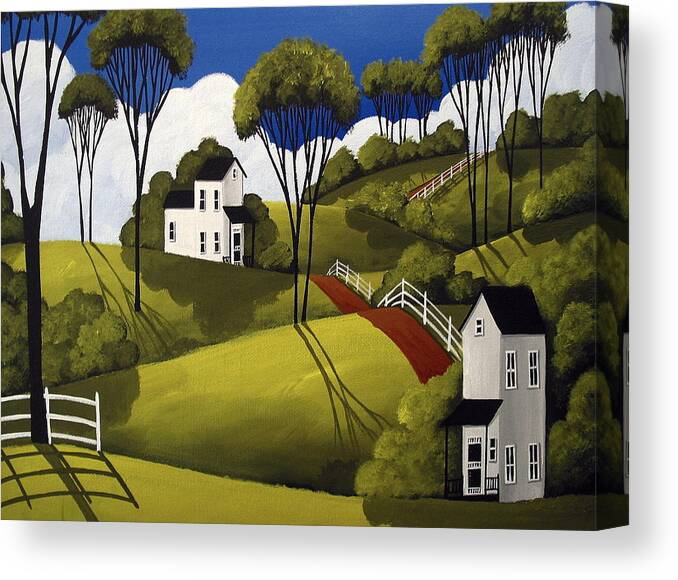 Art Canvas Print featuring the painting Country Greens - folk art landscape by Debbie Criswell